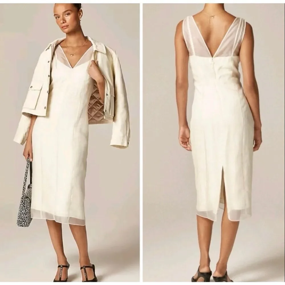 J. Crew Collection Layered Organza Shift Tally Silk Dress in Ivory NWT Size 2